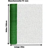 EXCOLO Hasendraht grün 100cm, x 25m, Drahtgeflecht sechseckig Maschendraht 13mm) Draht - grün