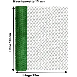 EXCOLO Hasendraht grün 100cm, x 25m, Drahtgeflecht sechseckig Maschendraht 13mm) Draht - grün