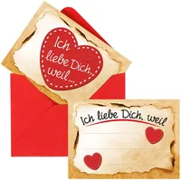 Adventskalender Füllung Set mit 6 romantischen Karten ICH Liebe Dich, Weil (wahlweise mit 3, 6, 12 oder 24 Karten) zum selber ausfüllen