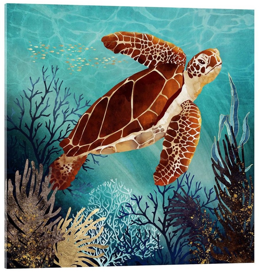 Posterlounge Acrylglasbild SpaceFrog Designs, Metallische Meeresschildkröte, Illustration 30 cm x 30 cm