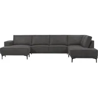 OTTO home Wohnlandschaft XXL Sofa Oland, Struktur, Flachgewebe, Luxus-Microfaser, Boucle, U-Form, 345 cm, Wellenunterfederung, Skandi-Design, Metallfüße grau
