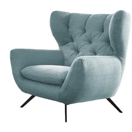 KAWOLA Hochlehnsessel CHARME Cord 72 x 100 x 80 cm Hellblau mit Kissen