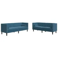 vidaXL 2-tlg. Chesterfield-Sofa-Set mit Nackenrollen Blau Samt