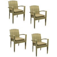 4x Konway MAUI Stapelsessel Elfenbein Premium Polyrattan Garten Sessel Stuhl Set