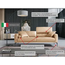 Egoitaliano "Masu, Designsofa mit erstklassigem Sitzkomfort, Breite 218cm", inkl. 2 Kissenrollen, Rückenelemente manuell verstellbar, Metallfüße orange,