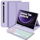 Bettdow für Samsung Galaxy Tab S9 FE 2023 Tastatur Hülle, QWERTZ Layout Abnehmbarer Beleuchtete Tastatur mit Hülle für Galaxy Tab S9 11"/ Tab S9 FE 10.9" 2023 SM-X510/X516B/X710/X716B/X718U, Lila