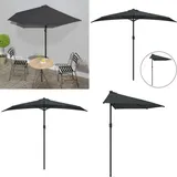 Balkon-Sonnenschirm mit Alu-Mast Anthrazit 270x144 cm Halbrund - Balkonschirm - Sonnenschutz - Gartensorgen - Halbmondschirm - Patio Möbel - Home &