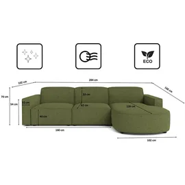 kaiser möbel Ecksofa Cursal Round – modulares L-Sofa mit sanften Rundungen, Einzelsofa, L-Form, modulares System, modernes Design grün