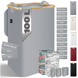 Kesser Wäschekorb mit Deckel faltbar Wäschebox Wäschetruhe Wäschetonne Wäschesammler mit herausnehmbaren Wäschesäcke Laundry Baskets Wäschesortierter inkl. Waschhinweisen