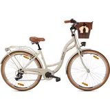 Goetze Citybike Mood 28 Zoll, 7-Gang Shimano, Tiefeinstieg, Damenfahrrad inkl. Rattan-Korb - Bronze