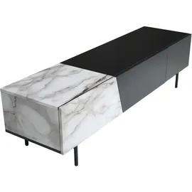KADIMA DESIGN Lowboard Schwarz mit Marmor-Dekor in Weiß 150x40x40 cm TV-Kommode Modern, Design TV-Schrank Niedrig, Fernsehtisch Fernsehschrank mit Türen &