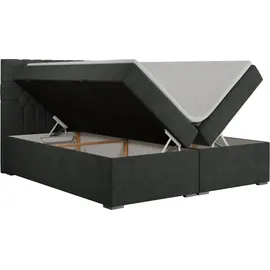 MKS Meble Boxspringbett 180x200 mit Matratze und Topper, Boxspringbett 180x200 mit Bettkasten und Kopfteil - PERA - 180x200 - Dunkelgrau - Struktur - H4 - Dunkelgrau
