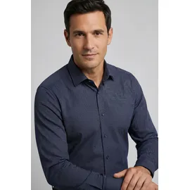 Olymp Businesshemd "Level Five body fit", Herren, Gr. 39, N-Gr, blau (nachtblau), Web, Obermaterial: 97% Baumwolle, 3% Elastolefin, 2-Knopf-Manschette, Hemden, mit Minimal-Punkt-Print
