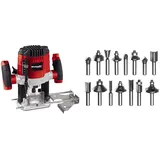 Einhell Oberfräse TC-RO 1155 E (1100 W, Ø 6 und 8 mm, Drehzahlregelung, Parallelanschlag, Absaugadapter, inkl. 15 tlg. Fräser-Set)