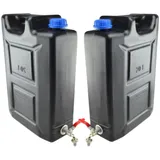 Wasserkanister 20l aus Kunststoff, Wassertank mit Hahn, Set 2 Stück, Wasserbehälter Trinkwasserkanister, Reservekanister, Kunststoffkanister, für Haus, Garten,Camping usw., dichter Verschluss, Schwarz