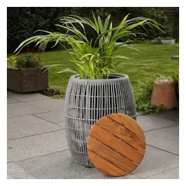 MARELIDA Beistelltisch Gartentisch oval fassförmig Gartenmöbel mit Behälter 49cm grau