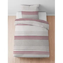 Bettwäsche BIBERNA Gr. 1, rot (burgund, grau), B/L: 135cm x 200cm, Biber-Feinbiber, B/L: 80cm x 80cm, Biber, Feinbiber, 100% Baumwolle, Bettwäsche