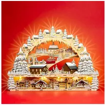 SIKORA LB45 Traumhafter XXL LED Holz Schwibbogen SKIHÜTTE MIT BERGBAHN UND WEIHNACHTSDORF Inclusive Trafo