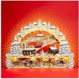 SIKORA LB45 Traumhafter XXL LED Holz Schwibbogen SKIHÜTTE MIT BERGBAHN UND WEIHNACHTSDORF Inclusive Trafo