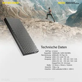 Nitecore NB10000 Externer Akku 10.000 mAh, Schwarz