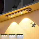 30CM Led Unterbauleuchte Lichtleiste Mit Bewegungsmelder Kabellos Wiederaufladbare 3 Lichtfarbe Dimmbare Sensor Schrankleuchten, Silber - Silber