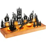 DFADKYWU Kerzenhalter Adventskranz, Advent Kerzenhalter, Kerzenständer Weihnachten, Kerzentablett Metall mit Holz Haltern, Adventskranz Teelichthalter für Tisch Adventsdeko Weihnachtsdeko Kerzen