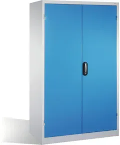 C+P Schwerlastschrank mit Drehtüren, 3 Böden und 3 Schübe, H1950xB1200xT600mm Front Lichtblau Korpus Lichtgrau