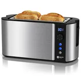 Balter Toaster 4 Scheiben, Langschlitz, Edelstahl, Brötchenaufsatz, LCD Display mit Restzeitanzeige, Auftaufunktion, Brotzentrierung, Krümelschublade, TS-04-LCD, Farbe: Silber
