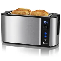 Balter Toaster 4 Scheiben, Langschlitz, Edelstahl, Brötchenaufsatz, LCD Display mit Restzeitanzeige, Auftaufunktion, Brotzentrierung, Krümelschublade, TS-04-LCD, Farbe: Silber