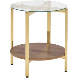Beistelltisch Glas / Metall dunkler Holzfarbton / gold LOVELL