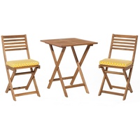 Balkonset 2 Stühle 1 Tisch Akazienholz hellbraun mit Auflagen gelb Fiji