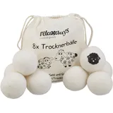 Relaxdays Trocknerbälle 8er Set, Schafwolle, Trocknerkugeln für Wäschetrockner, umweltschonend, schnelles Trocknen, weiß
