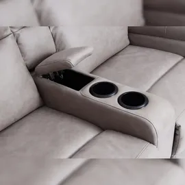 Mendler 2er Kinosessel HWC-K17, Relaxsessel Fernsehsessel Sofa, Nosagfederung Getränkehalter Fach ~ Stoff/Textil hellgrau