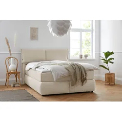 Boxspringbett ANDAS "Jenson", beige, B:168cm L:225cm, Struktur weich (85% Polyester/15% Nylon), Komplettbetten, Boxspringbett, in 4 Farben, 4 Breiten, 3 Matratzenarten in 2 Härtegraden, Topper