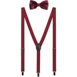 WANYING Herren Hosenträger Fliege Set - 3 Schwarz Clips Y Form 2,5cm Hochelastisch Hosenträger für Herren 150-200cm - Bordeaux Rot - für Körpergröße 150-200cm (2,5*120cm)