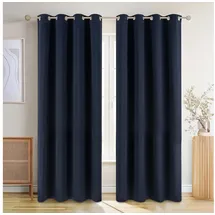 Blumtal Verdunklungsvorhänge 2er Set - Thermovorhang Hitzeschutz - Vorhang Blickdicht mit Ösen - Gardinenschals mit Schlaufen - Lärmschutzvorhang - Gardinen 138x117cm - Vorhänge Wohnzimmer - Blau