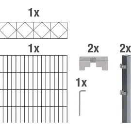 GAH Alberts Alberts Doppelstabmattenzaun Bergen, Höhe 160 cm, Länge 2 m, 2 m Matte, anthrazit, zum Einbetonieren - Dunkelgrau