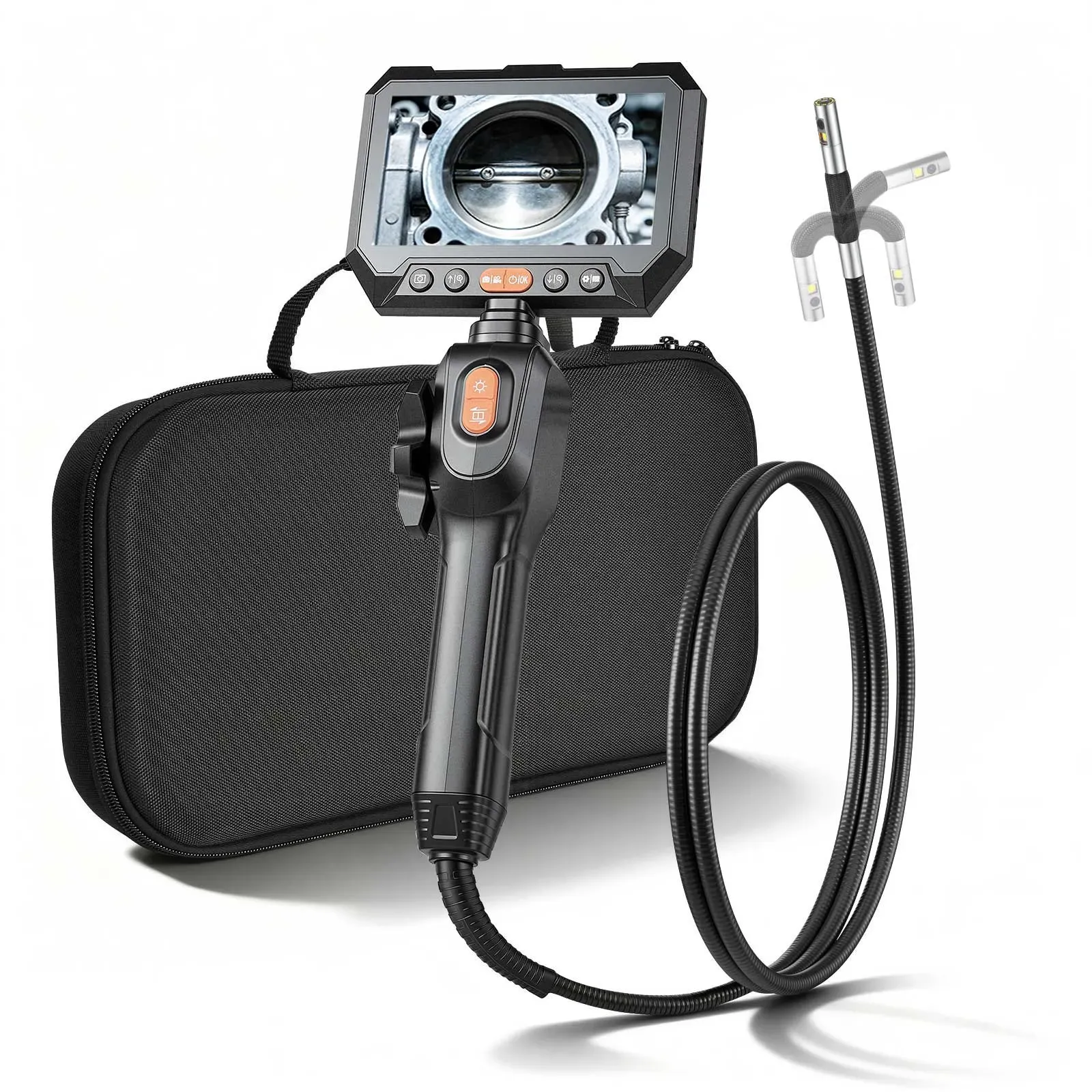VEVOR Drehbare Endoskopkamera mit Licht, Inspektionskamera mit Zwei-Wege beweglichem Kopf, IP67 Wasserdichte Rohrkamera mit 5 Zoll Display 1,5 m Kabel 5000 mAh Akku, 8 mm Boreskopkamera für Auto Haus