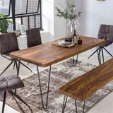 Esstisch Massivholz Sheesham Esszimmer-Tisch Holztisch mit Metallbeinen dunkel-braun Natur-Produkt Massivholzmöbel B/H/T ca. 200/76/80cm - Braun