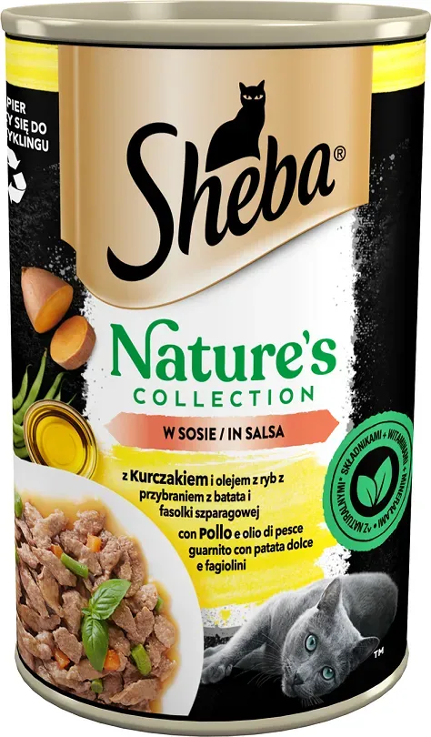 SHEBA Dose 400 g Nature's Collection - Nassfutter für ausgewachsene Katzen, mit Huhn und Fischöl mit einer Beilage aus Süßkartoffeln und grünen Bohnen, in Sauce (Rabatt für Stammkunden 3%)