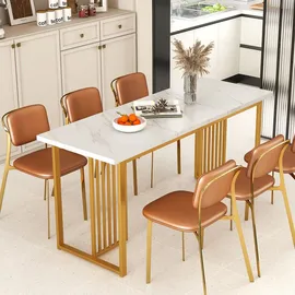 Costway Esszimmertisch 160 x 76 x 60 cm Weiß/Gold