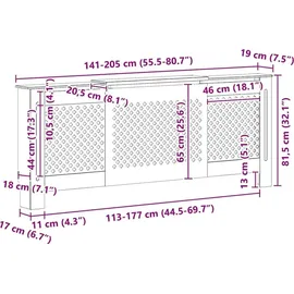 vidaXL MDF Heizkörperverkleidung Schwarz 205 cm Heizungsverkleidung