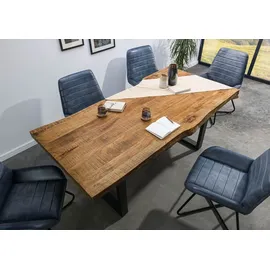 MASSIVMOEBEL24.DE MASSIVMOEBEL24 Baumtisch Mango 200x100x77 natur lackiert / U-Beine anthrazit matt FREEFORM 5 - Grau