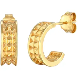Elli PREMIUM Creolen Stecker Pyramiden Struktur 375 Gelbgold Ohrringe   Damen 
