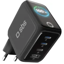 SBS Pulse Power 100W USB-C, GaN-Technologie, Power Delivery (PD 3.0 PPS), AI-Smartdisplay, Touch-Steuerung, AFC, Netzteil mit Schnellladen, Ladegerät für Notebook, Tablet, iPhone, Android