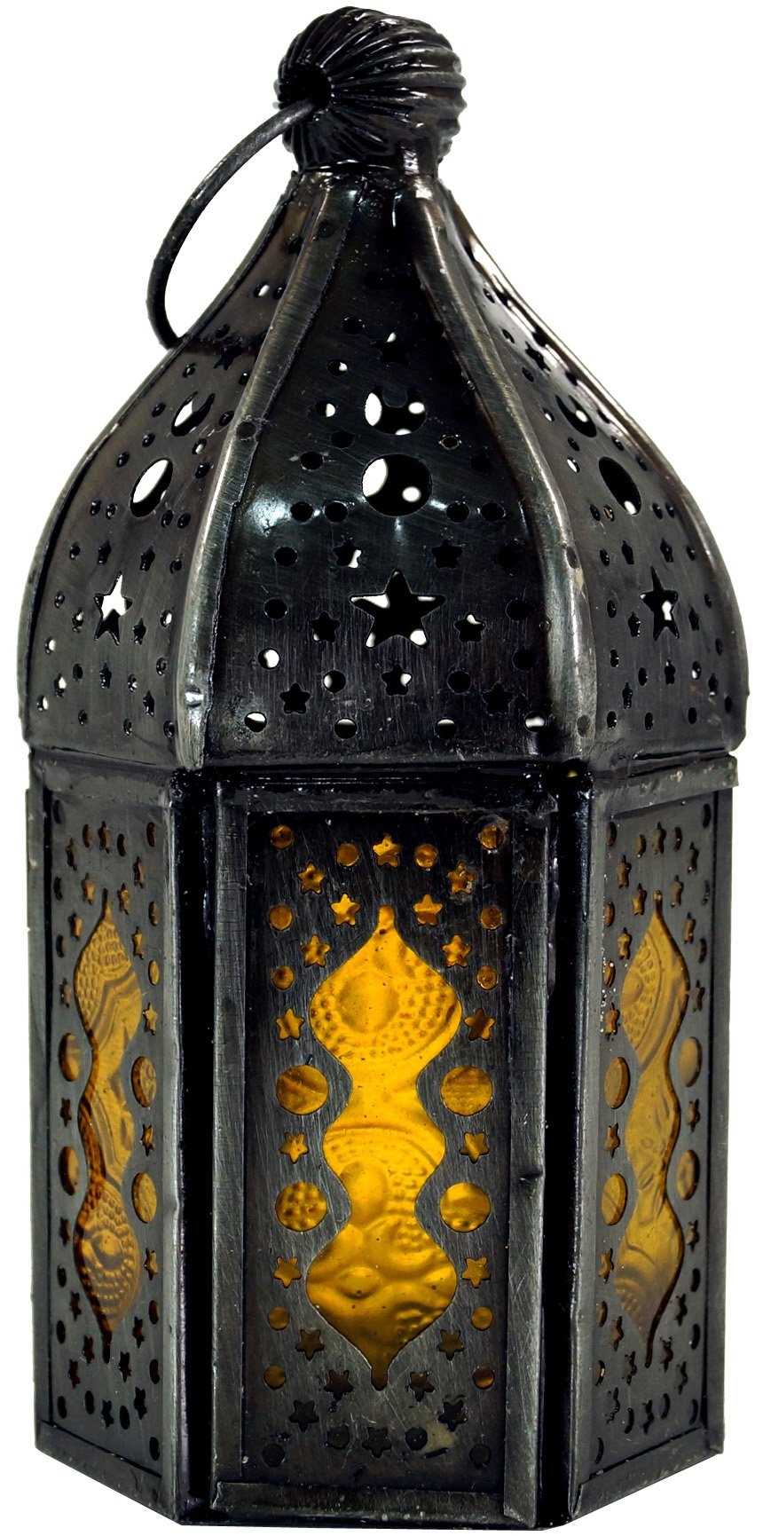 GURU SHOP Orientalische Metall/Glas Laterne in Marrokanischem Design, Windlicht, Gelb, Farbe: Gelb, 14x6x6 cm, Orientalische Laternen