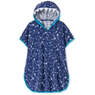 Schiesser Kinderbademantel Shark Fever, Baumwolle, Kapuze, Knöpfe blau 98 (Herstellergröße 098)