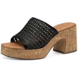Pantolette TAMARIS, Damen, Gr. 41, schwarz, Textil, Lederimitat, modisch, Schuhe Pantolette, Blockabsatz, Plateau, Sommerschuh in Flechtoptik