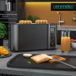 Arendo Langschlitztoaster 4 Scheiben, Edelstahl Toaster mit Restzeitanzeige, 1500W, Doppelwandgehäuse, Brötchenaufsatz, 6 Bräunungsgrade