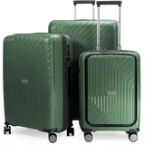 HAUPTSTADTKOFFER TXL - 3er Kofferset, TSA, Trolley-Set, 4 Rollen, Rollkoffer, EXTRA LEICHT, Reisekoffer, (S+Laptopfach, M & L), Dunkelgrün